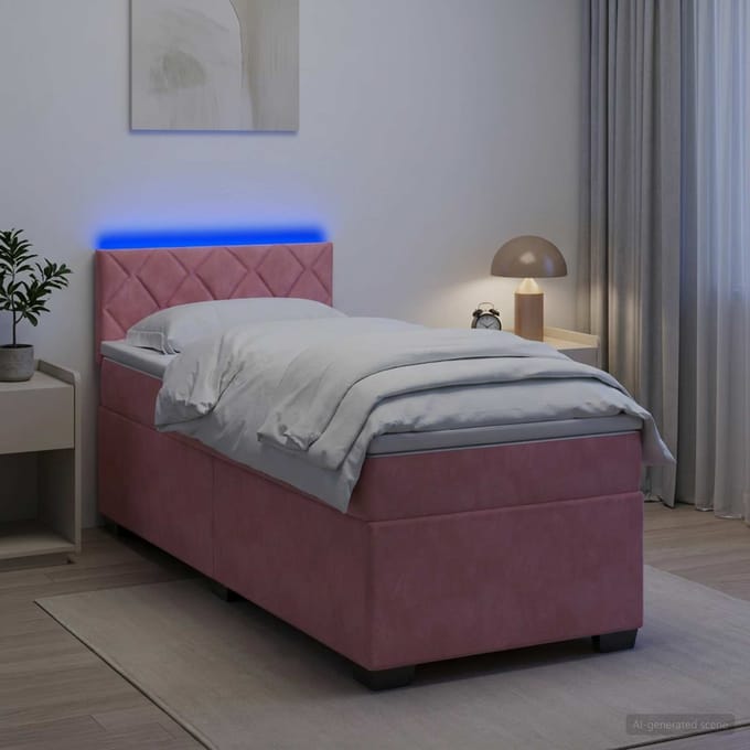 vidaXL - Boxspringbed - met - matras - en - LED - Roze - 80 - x - 200 - cm - fluweel