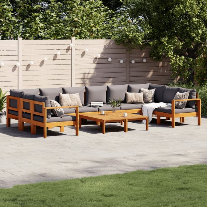 vidaXL - 8-delige - Loungeset - met - kussens - massief - acaciahout