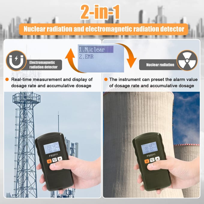 Draagbare Handheld 2in1 Nucleaire Straling Elektromagnetische Straling Detector Huishouden Laboratorium veelkleurig