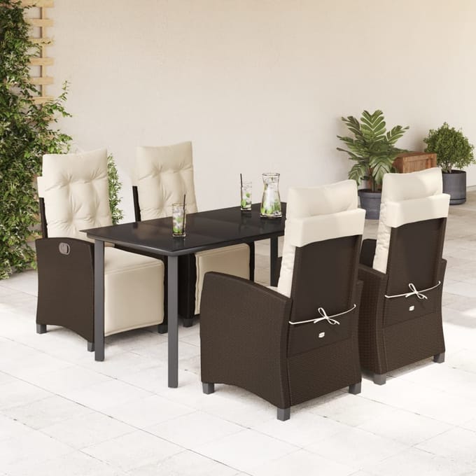 vidaXL - 5-delige - Tuinset - met - kussens - poly - rattan - bruin