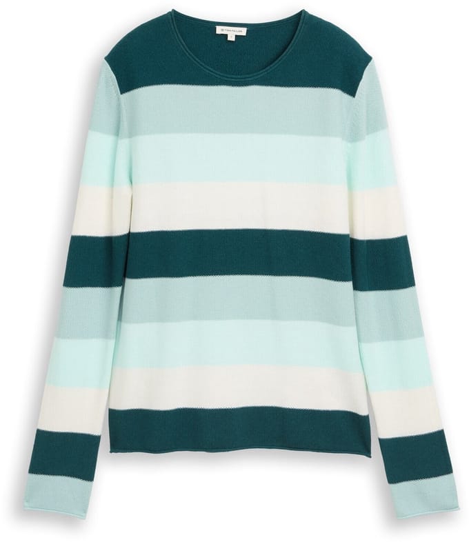 Tom Tailor - Gebreide trui met ronde hals - Maat M - green mint white stripe