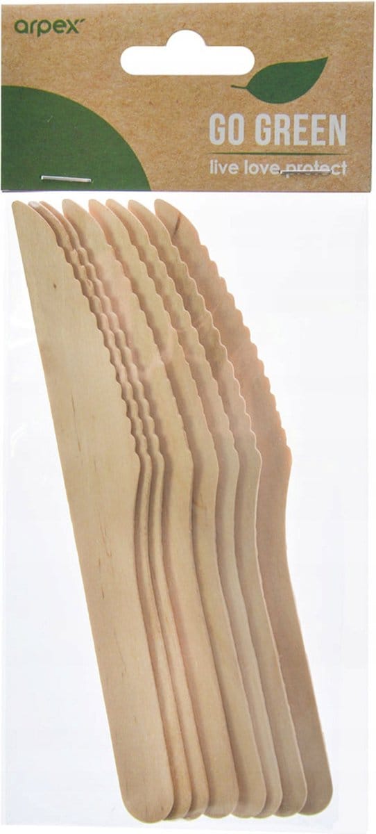 Wegwerp houten messen, ECO bestek (8 stuks)