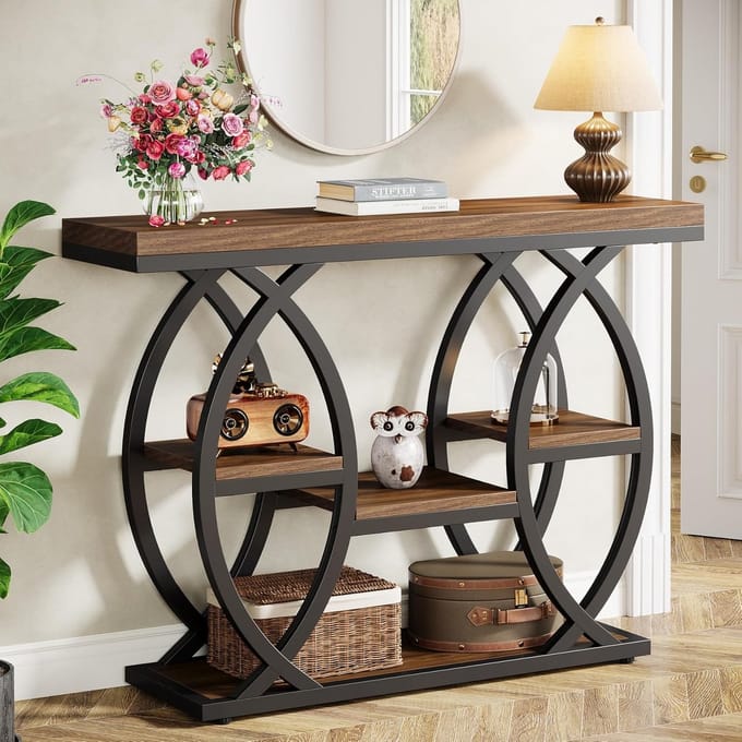 Tribesigns Consoletafel - Sidetable - 100 x 30 x 80 cm - Console - Haltafel - Hout - Bruin - Industrieel - Console Tafel voor Hal, Woonkamer, Entree