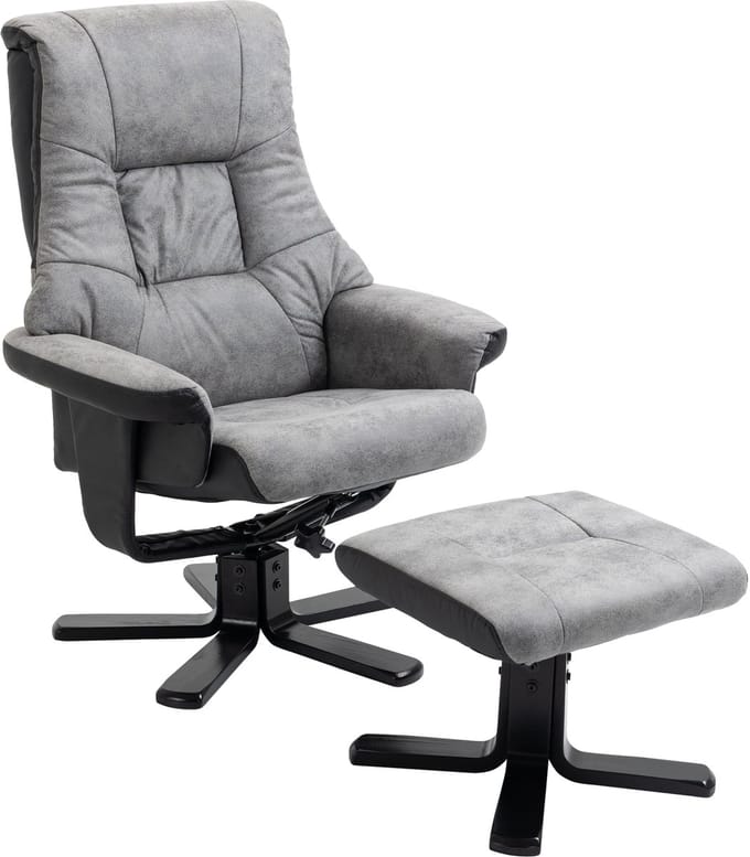 HOMCOM relaxfauteuil - met hocker - 360° draaibaar - 135° kantelbaar