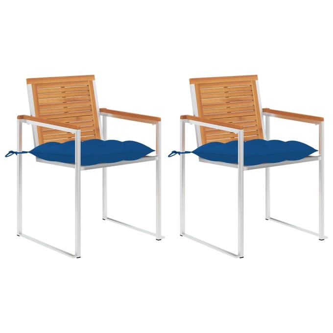 vidaXL - Tuinstoelen - 2 - st - met - kussens - massief - acaciahout - en - staal
