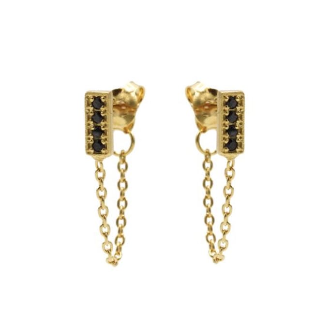 Karma Chain oorbel Black Zirconia Rectangle M2335B Goud