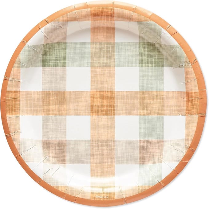 Dessertbord papier 36 stuks - Rond geruite herfstmotieven