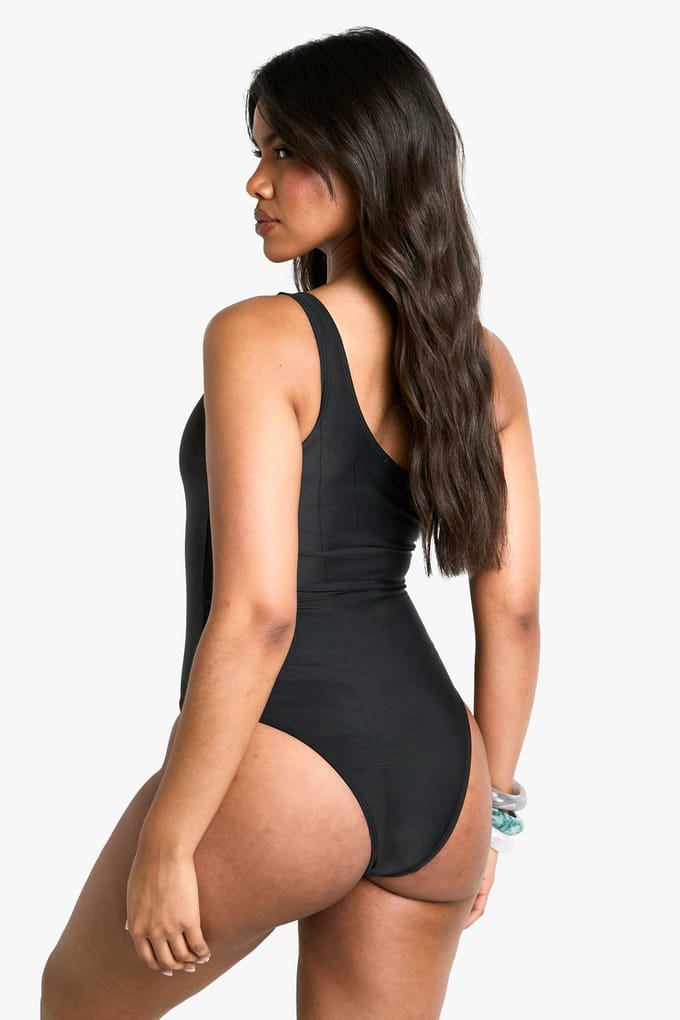 boohoo Dames Kralen Een-Schouder Badpak | Zwart | Maat: 34