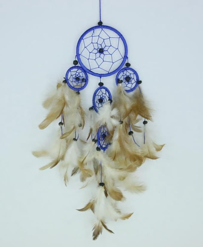 Dromenvanger / Dreamcatcher Ø9cm met kleintjes  - blauw