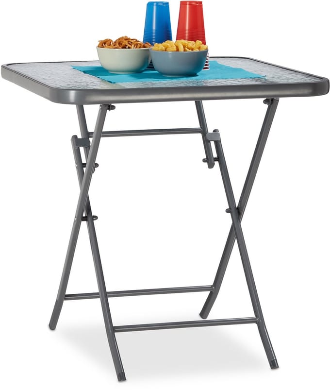 klaptafel - 70 x 70 cm - glazen tafelblad - bistrotafel - metaal - grijs
