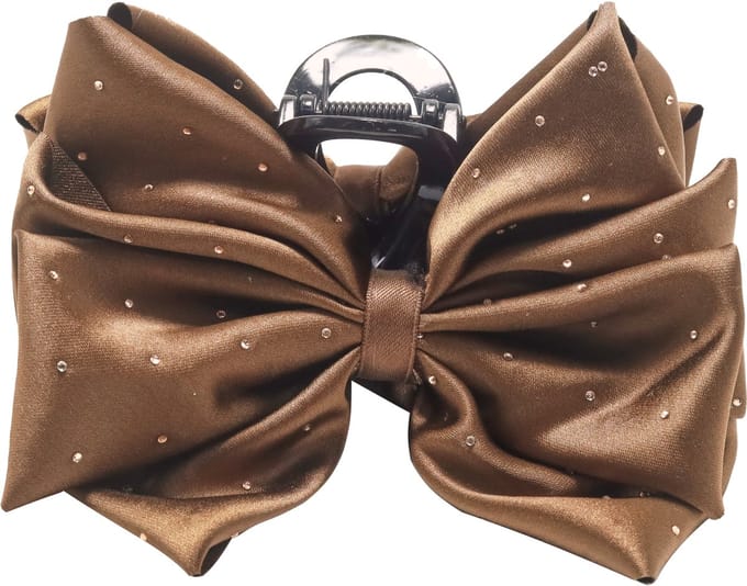 Emilie collection - haarklem - strik - bruin - satijn - strass glitter steentjes