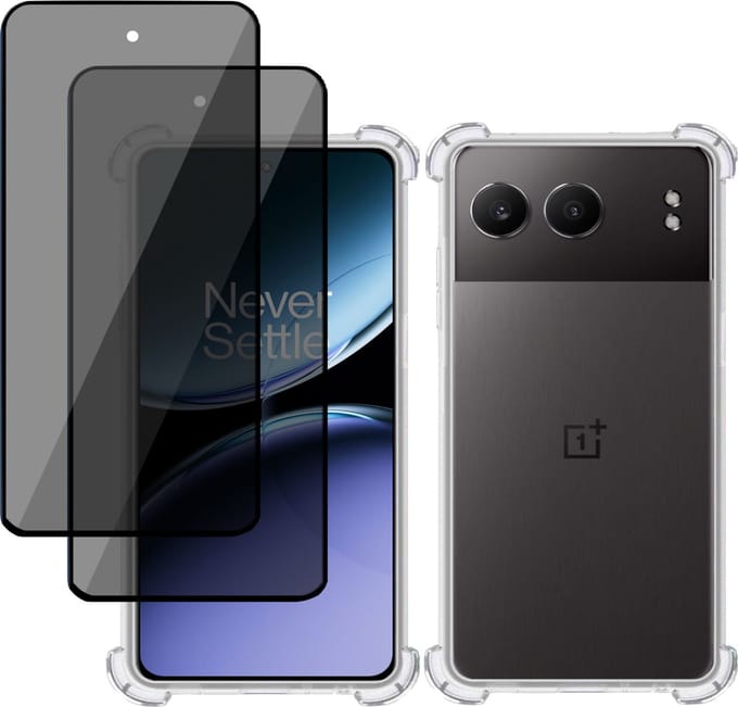Hoesje + 2x Privé Screenprotector geschikt voor OnePlus Nord 4 – Privacy Tempered Glass - Case Transparant