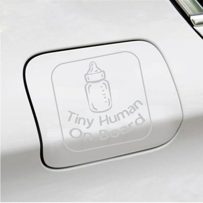 Bumpersticker - Tiny Human On Board - 14 X 14 - Licht Grijs