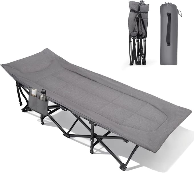 Campingbed Inklapbaar - Liggend Bed - Buiten Ontspannen - Extra Breed Ligvlak - 190 cm Lang - Grijs