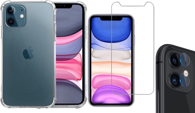 Hoesje geschikt voor iPhone 11 Transparant Shock Case - 1x Screenprotector Glas + 1x Camera Screen Protector