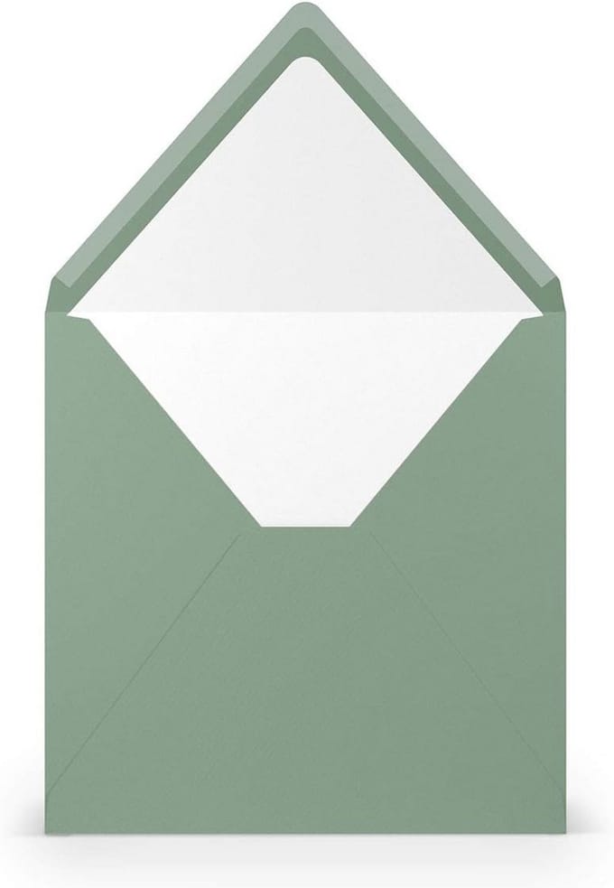100 Vierkante Enveloppen Eucalyptus Groen Geribbeld 16,4x16,4 cm zonder Venster Bruiloft Kaarten