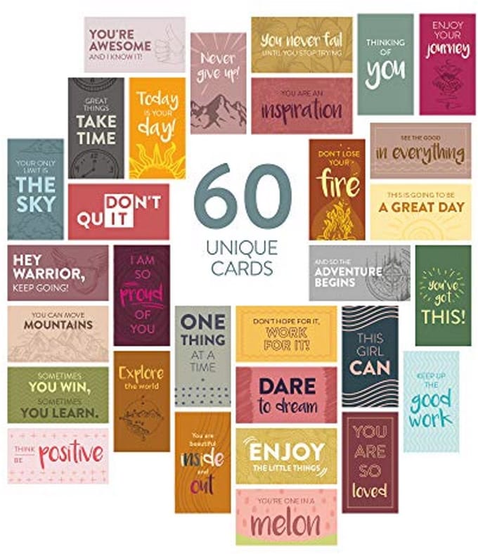 Set van 60 motiverende mini-notitiekaarten - inspirerende en vriendelijkheid citaten