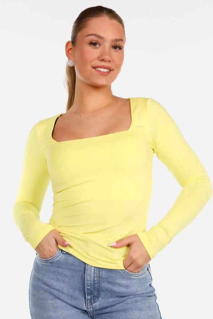 Getdrezzed Top - Maat: M - Basic shirt vierkante hals geel