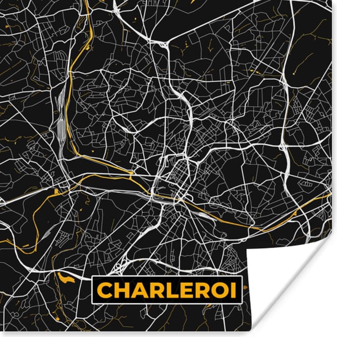 Poster Stadskaart - Goud - Plattegrond - Charleroi - Kaart - 75x75 cm