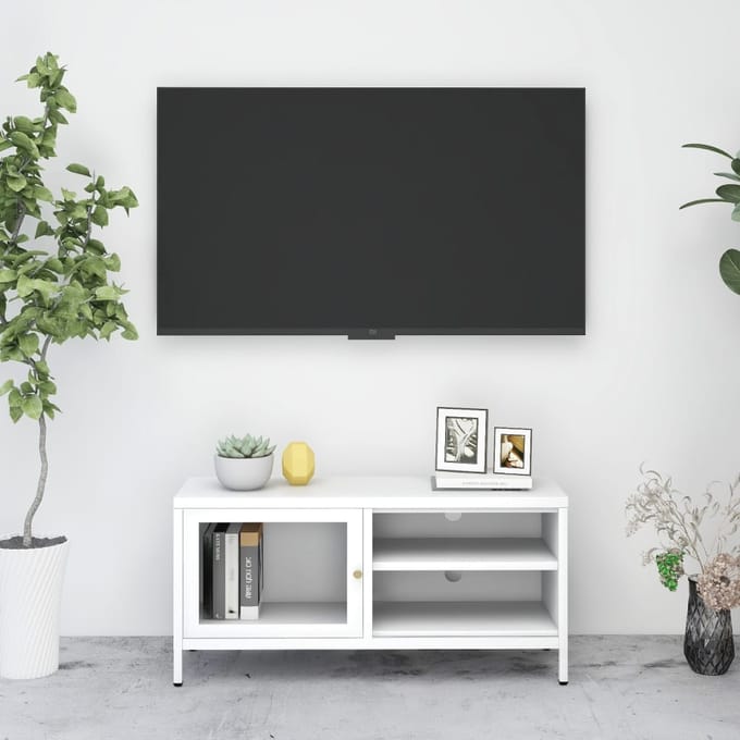 vidaXL - Tv-meubel - 90x30x44 - cm - staal - en - glas - wit