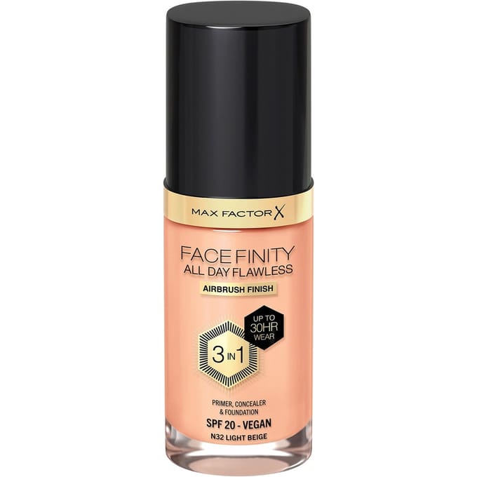 Max Factor Facefinity All Day Flawless 3 in 1 Vegan Foundation 30ml (Various Shades) - N32 - LIGHT BEIGE