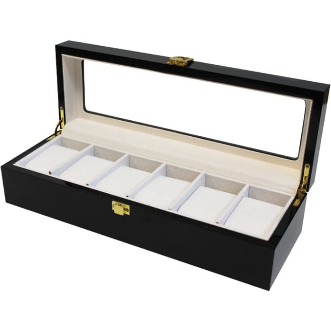 Luxe klassieke houten horlogebox voor 6 horloges | Zwart