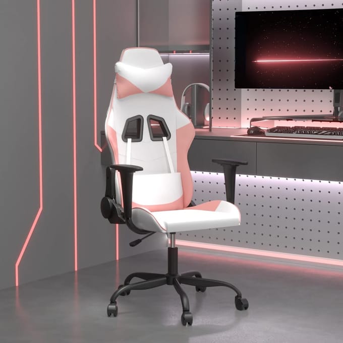 vidaXL - Massage - gamestoel - kunstleer - wit - en - roze
