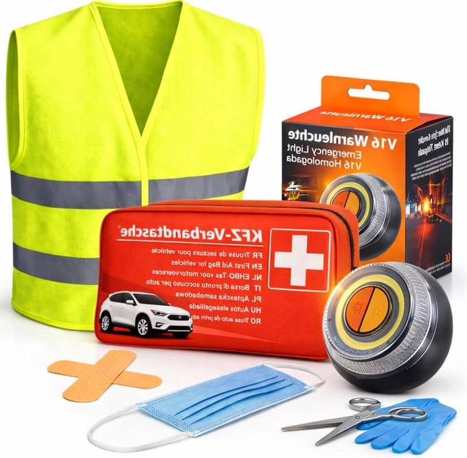 Auto EHBO-set - Pechset Veiligheid - Noodgevallen Wegverkeer - 3-in-1 Functionaliteit - Compacte Set - Oranje