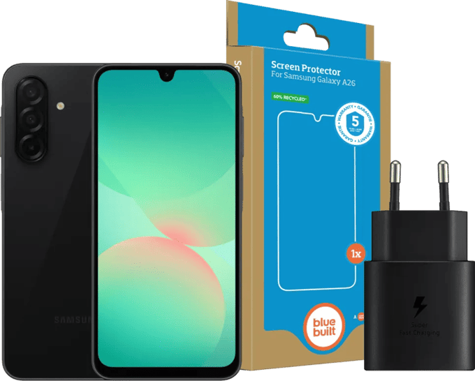 Samsung Galaxy A26 128GB Zwart 5G + Basis Accessoirepakket