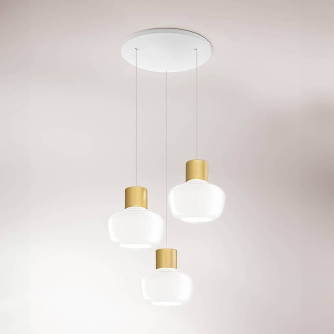 Fabas Luce LED hanglamp cinema, 3-lamps, rond, wit, glas, dimmer
