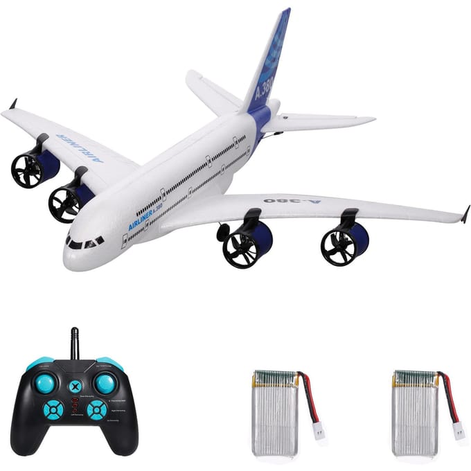 A380 2.4G RC Vliegtuig Vliegende Vliegtuigen Zweefvliegtuig met LED Zoeklicht 3CH voor Beginner EPP Schuim Vast 2 batteries wit
