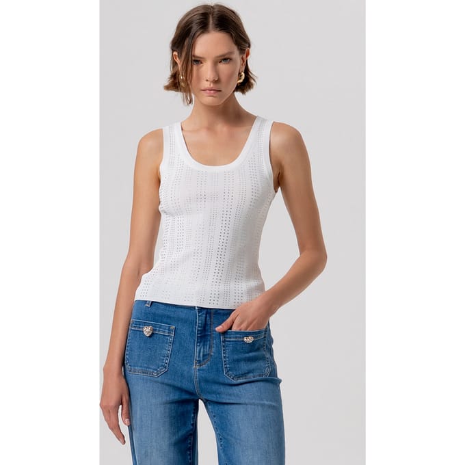 top met strass stenen vrouw creme