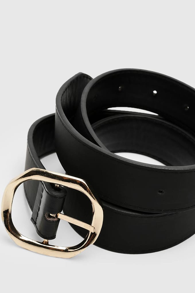boohoo Dames Gekantelde gesp riem | Black | Maat: Small/Medium