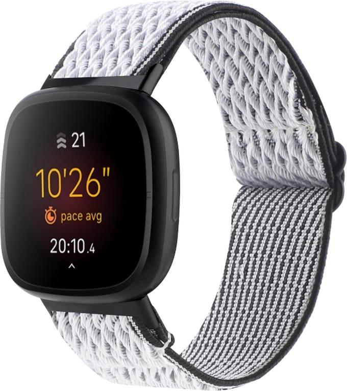 Nylon bandje - geschikt voor Fitbit Versa 4 / Sense 2 - wit-zwart