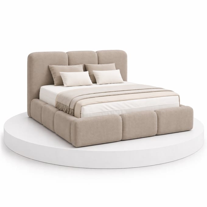 Japandi Bed Hikari - 200x200 Compleet - Boxspring met opbergruimte - Taupe - BalBedden