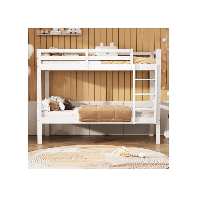 Lit superposé - MUVOE - 90x200 cm - Blanc - Échelle inclinée - Sécurité anti-chute blanc