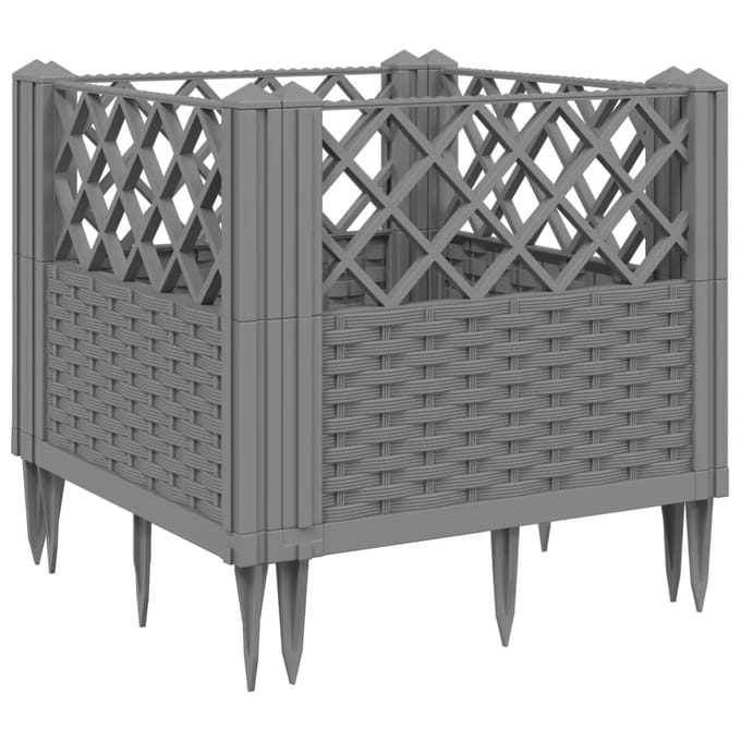 vidaXL - Plantenbak - met - pinnen - 43,5x43,5x43,5 - cm - polypropeen - lichtgrijs