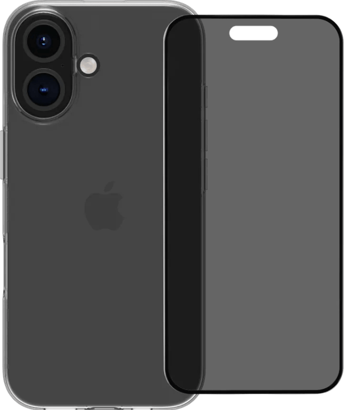 BlueBuilt Back Cover iPhone 16 Transparant + Privacy Filter Screenprotector Glas