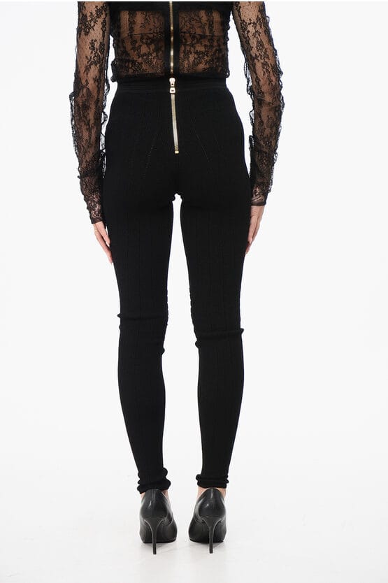 Gebreide legging met ritsdetail in zwart