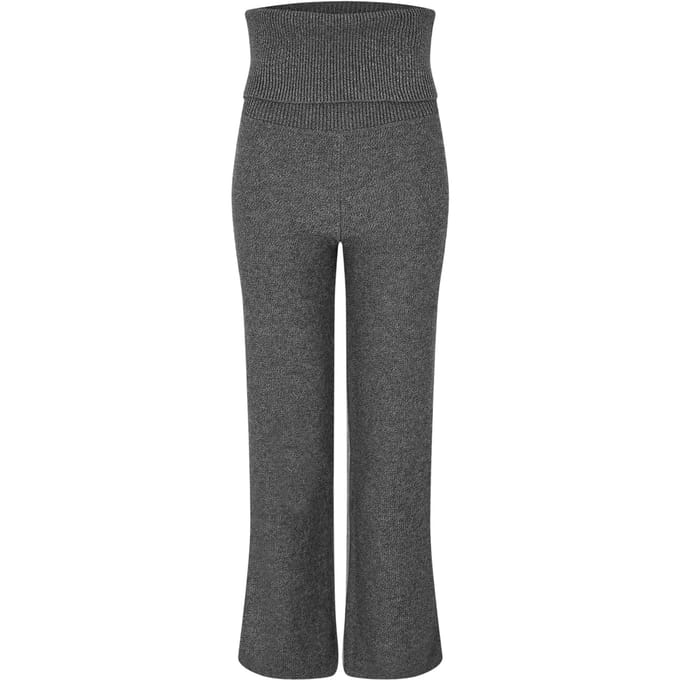 Off White Dames/Dames Off Ribbed Fold Over Wide Leg Broek (Donkergrijs)