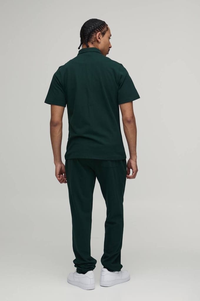 Slim Fit Short Sleeve Shirt and Tapered Trouser Set | Khaki | Size Medium