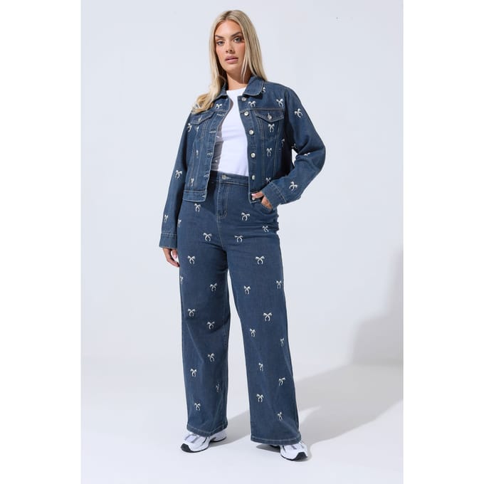 Limited Collection Blue Bow Geborduurde Wijde Pijpen Jeans Size 48