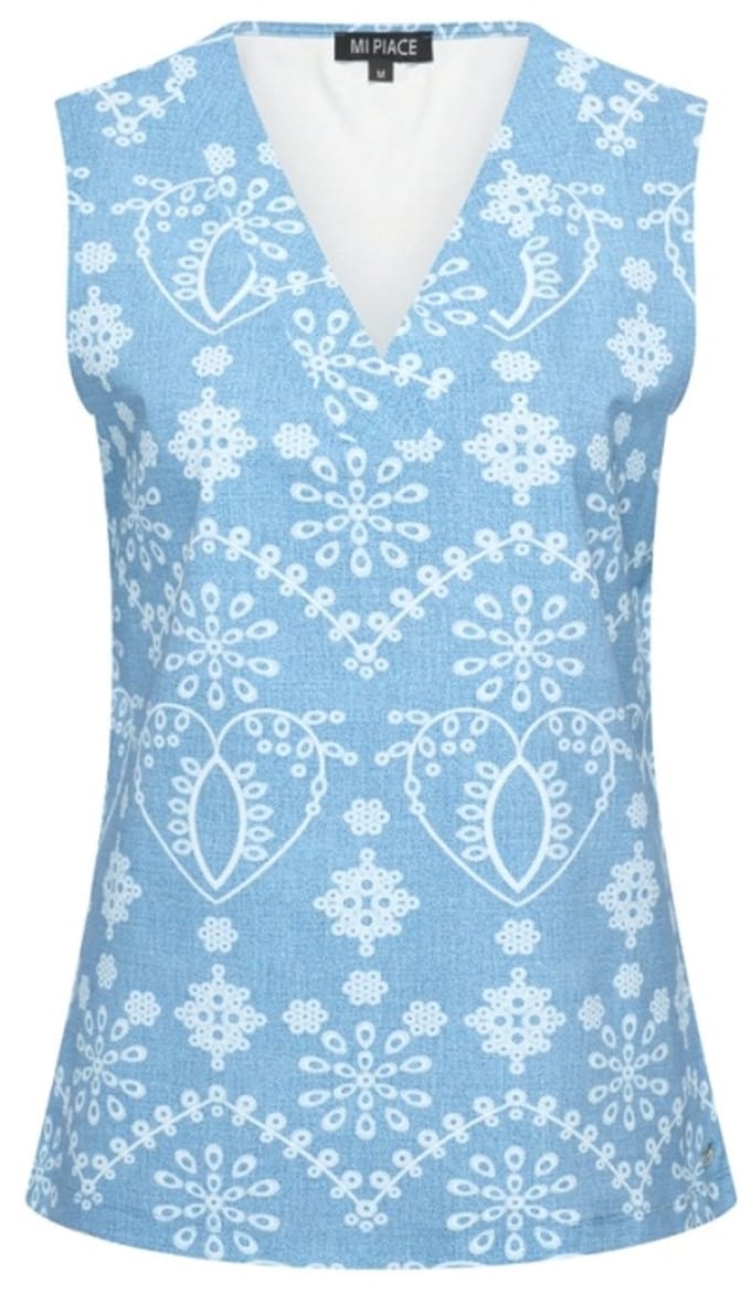 MI PIACE - Travel Top Mouwloos Print Denim Embroidery 2425 Bleached - Maat : M
