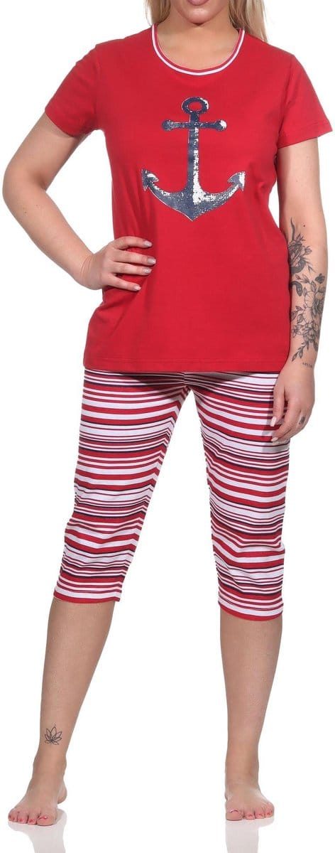 Damespyjama Capri korte mouwen met ankermotief en strepen - 122 204 10 755