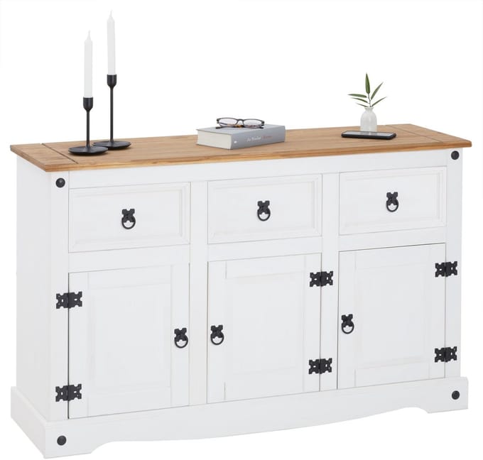 CAMPO-dressoir van massief hout met 3 lades en deuren - Wit