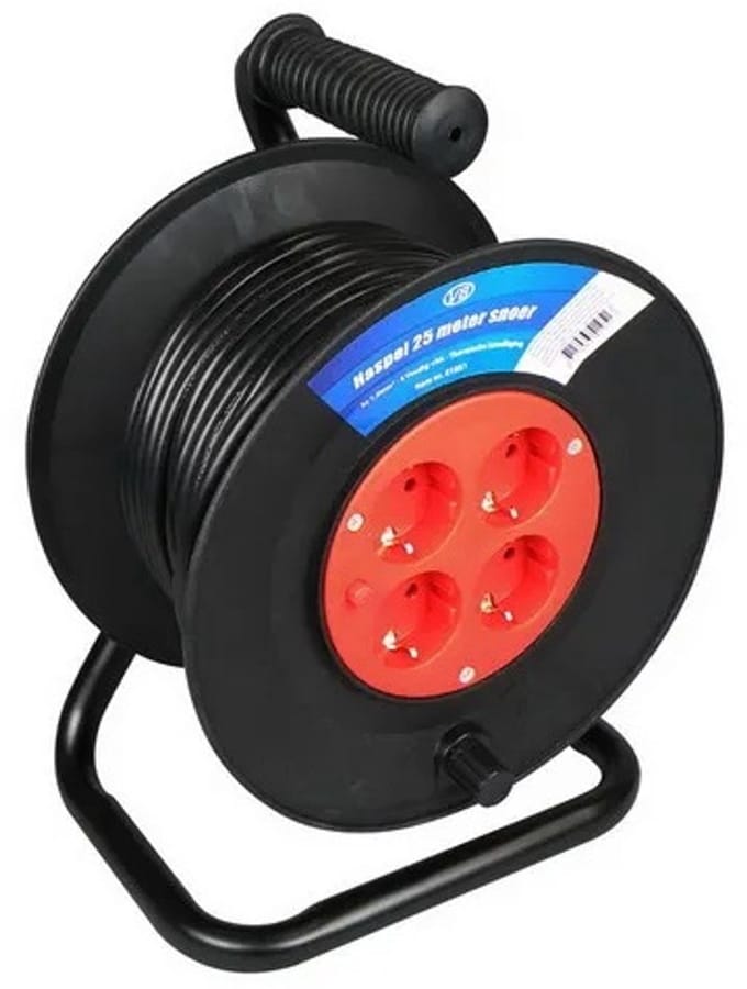 Kabelbox 25 meter verlengsnoer kabelhaspel kabel verleng haspel met 4 geaarde stopcontacten