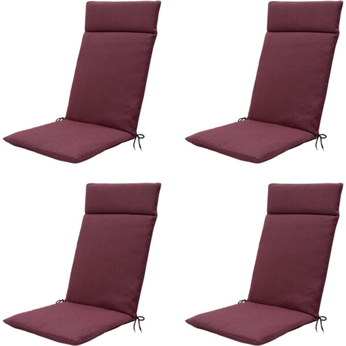 Madison - Tuinstoelkussen Hoge Rug Bordeaux canvas eco+ - Ca. 120x50 cm - Set van 4