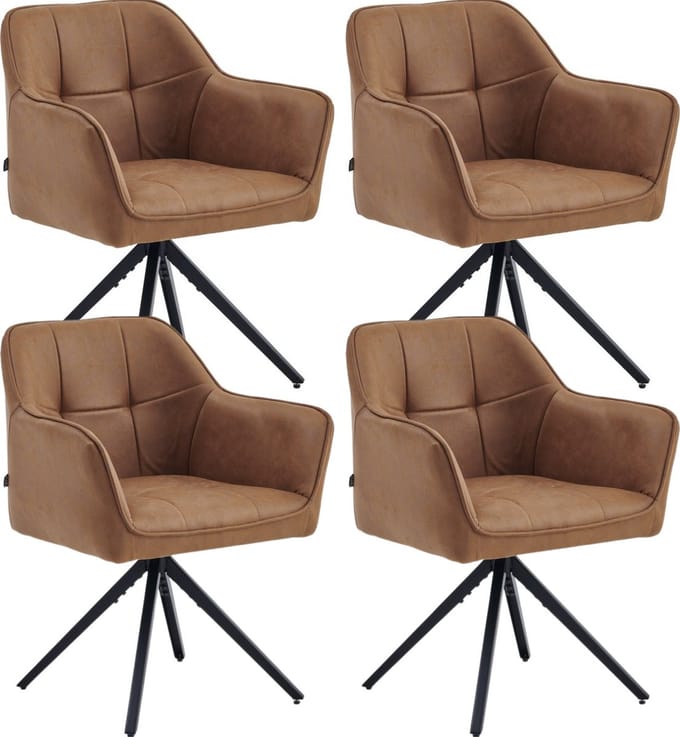 Colenis® - Pearl Eetkamerstoel - Set Van 4 - Cognac - Microfiber Stof - Microvezel - Industrieel