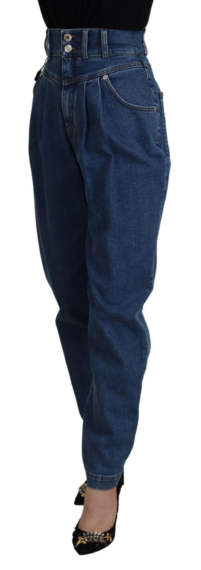Hoge taille geplooide jeans denim