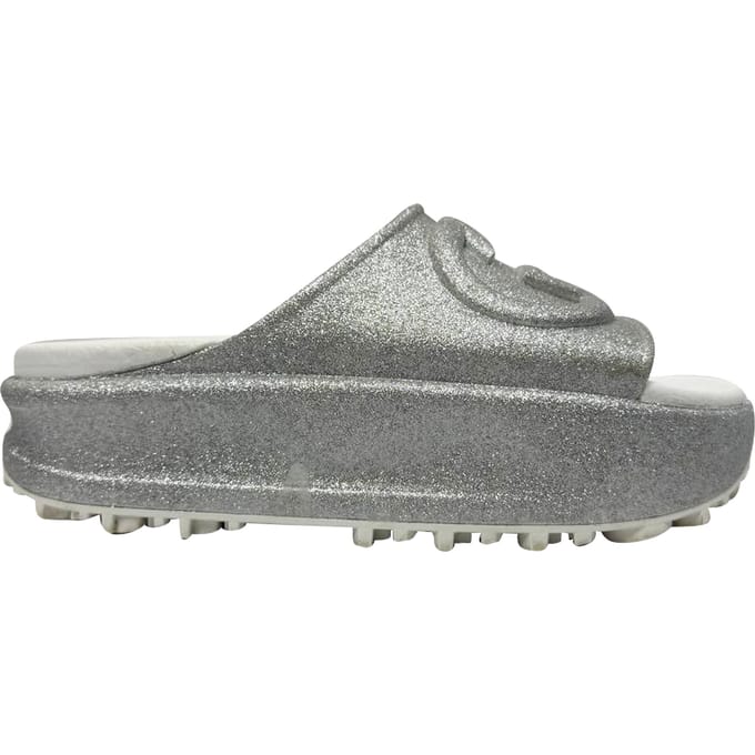 Gucci GG Logo Glanzende Slippers in Zilver Rubber